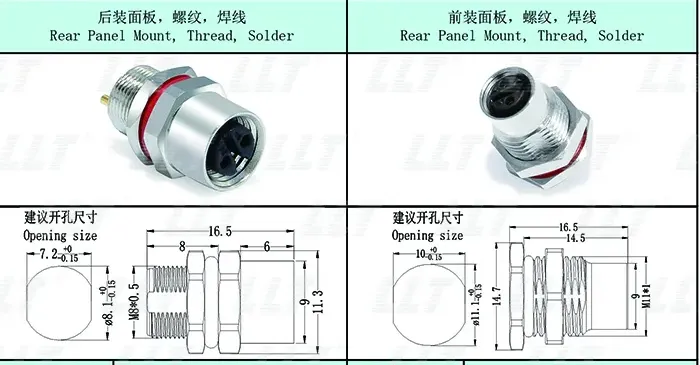 M8 Female Pin Panel Connector